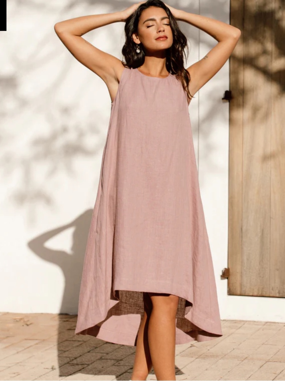 Relaxed High-Low Sleeveless Dress in Mauve Pink